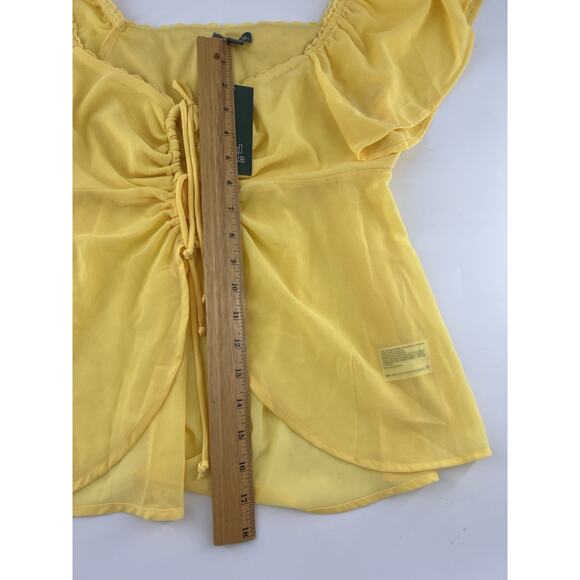 Wild Fable Short Sleeve Sheer Tie Down Shirt Womens Yellow Extra Small New - Picture 4 of 8